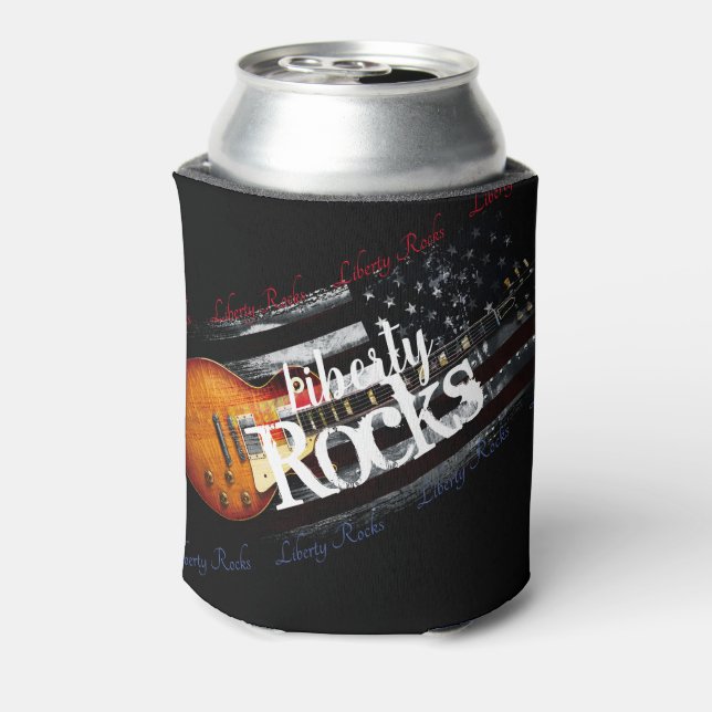 LIBERTY ROCKS Vintage American Flag Can Cooler (Can Back)