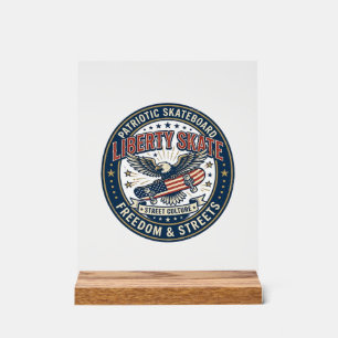 Liberty Skate Patriotic Patriotic Skateboard Vinta Acrylic Sign