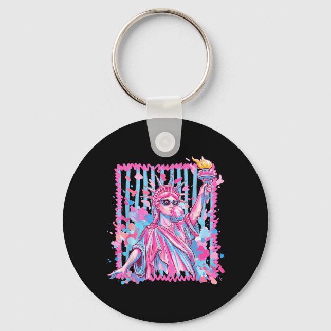 Liberty Statue Blowing Bubble Usa Independence Day Key Ring (Front)