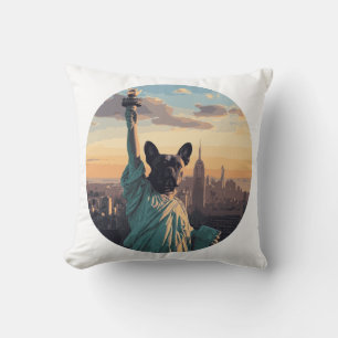 Liberty Statue–Inspired Pug Art   Iconic Freedom  Cushion