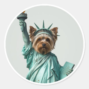 Liberty Statue–Inspired Yorkshire Terrier Art Classic Round Sticker