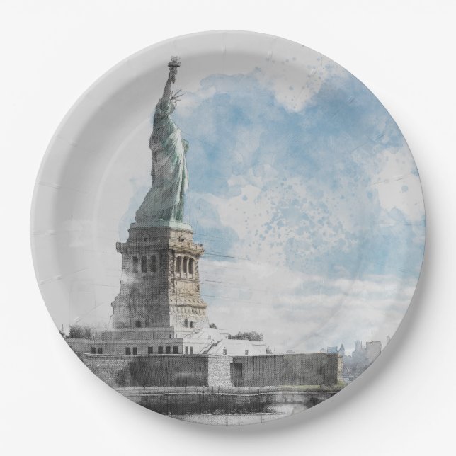 Liberty Statue Sketch Paper Plates – New York City (Front)