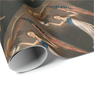 Liberty Woman Eagle American Flag USA Oil Painting Wrapping Paper