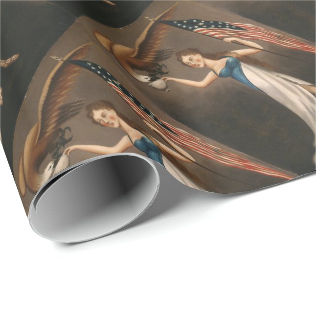 Liberty Woman Eagle American Flag USA Oil Painting Wrapping Paper (Roll Corner)