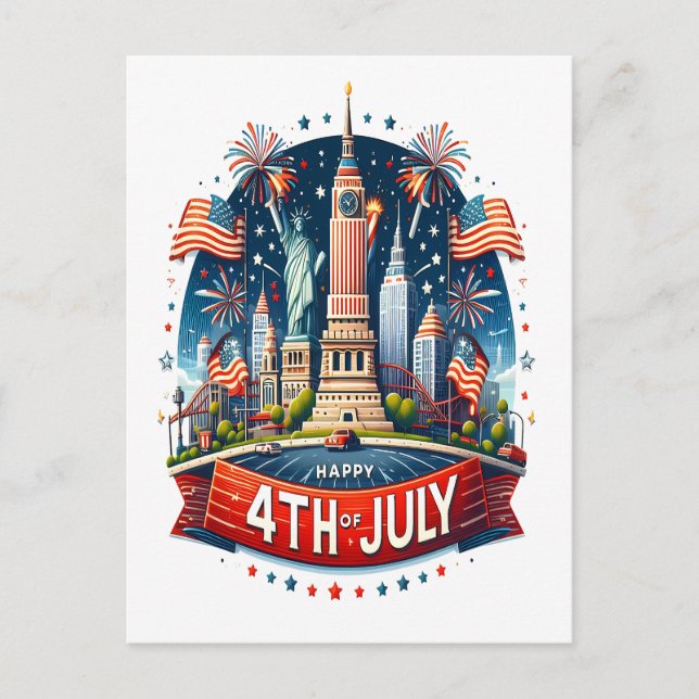 Liberty's Joyful Fourth  Statue of Liberty  Holiday Postcard (Front)