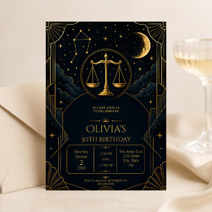 Libra 30th Birthday Invitation Dark Art Deco