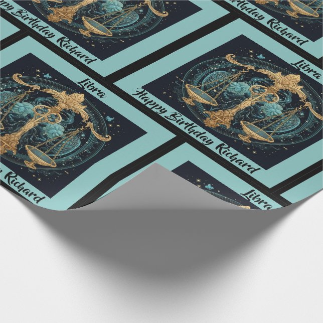 Libra Add Name Birthday Zodiac Gift Wrapping Paper (Corner)