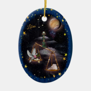 Libra Art Collage Ceramic Tree Decoration