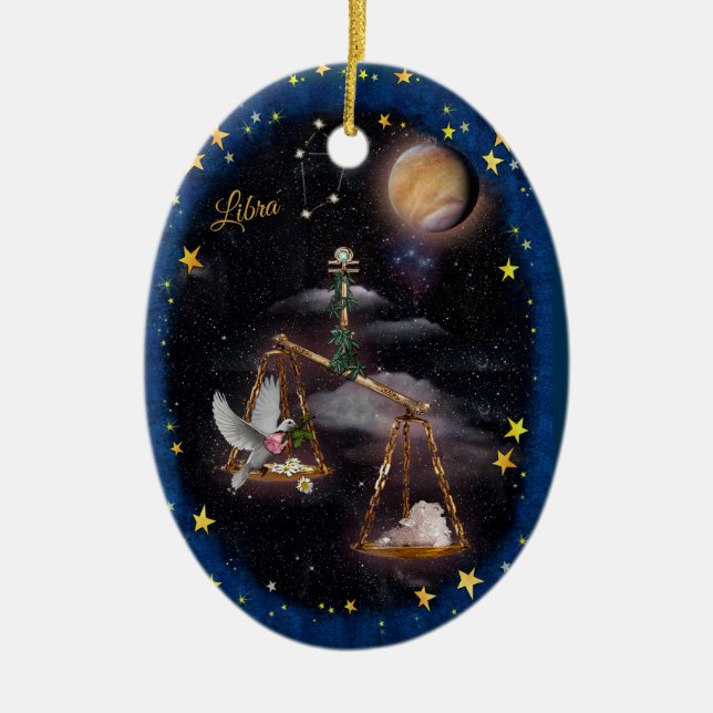 Libra Art Collage Ceramic Tree Decoration (Front)
