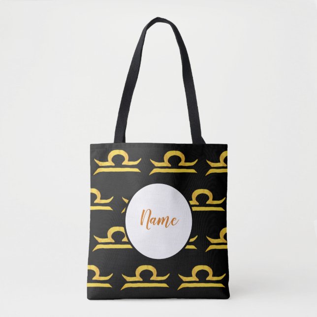 Libra, Balance Golden Zodiac Sign Personalised Tote Bag (Front)