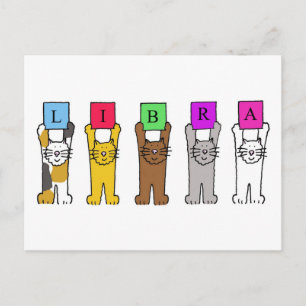 Libra Birthday Cute Cartoon Cats Postcard