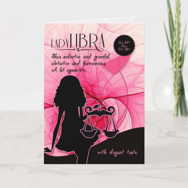 Libra Birthday for Her Pink Sep 24th and Oct 23rd Card (Front)