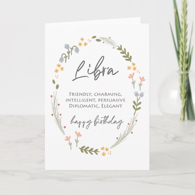 Libra Birthday Zodiac Star Sign Personalised Card (Front)