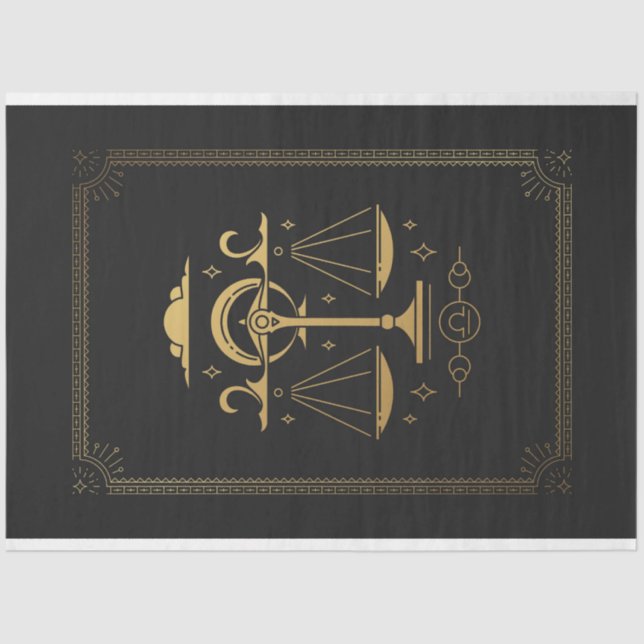 Libra Black and Gold Tarot Mystical Artwork Art Tissue Paper (Front)