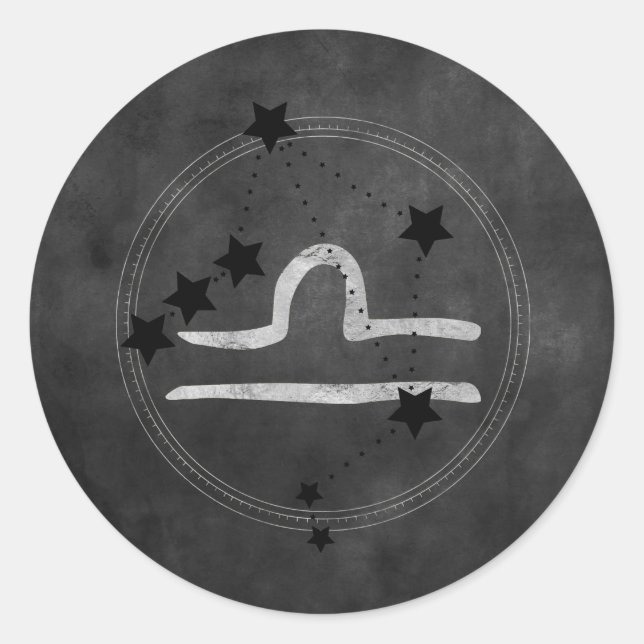Libra black silver zodiac constellation stars  classic round sticker (Front)