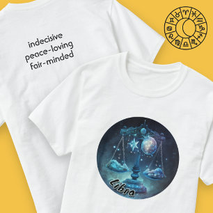 Libra Blue and Black Watercolor Zodiac T-Shirt