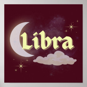 Libra Celestial Moon Cloud Stars Astrology Art Poster