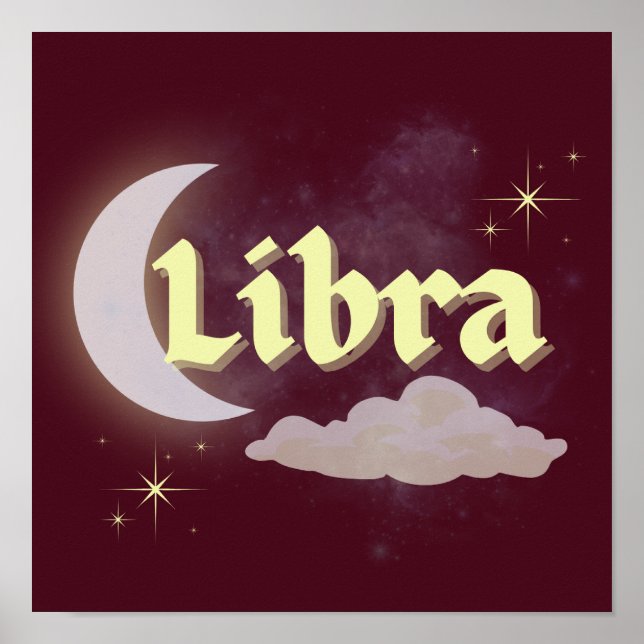 Libra Celestial Moon Cloud Stars Astrology Art Poster (Front)