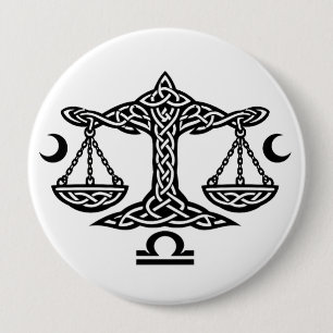 Libra Celtic Moon‑Scale Sigil   BurnsInHell Ink 10 Cm Round Badge
