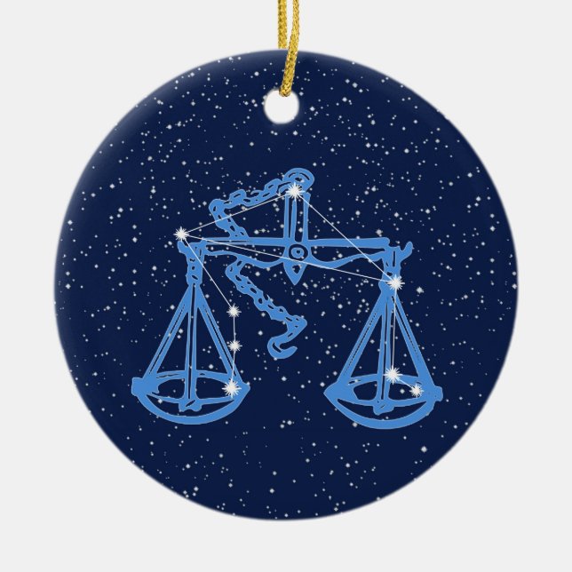 Libra Constellation and Zodiac Sign with Stars Ceramic Tree Decoration (Front)