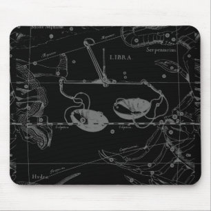 Libra Constellation Hevelius 1690 Map on Black Mouse Mat