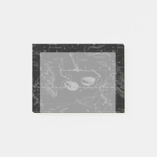 Libra Constellation Hevelius 1690 Map on Black Post-it Notes