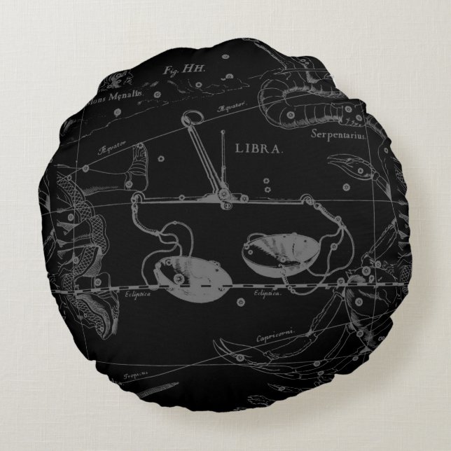 Libra Constellation Hevelius circa 1690 Round Cushion (Back)