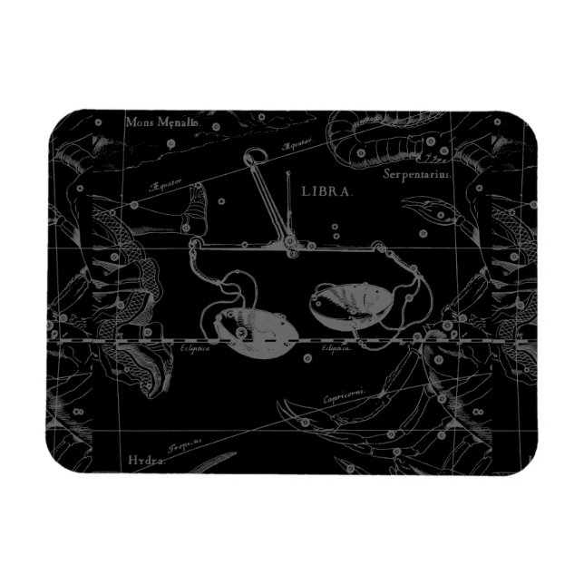 Libra Constellation Map Hevelius 1690 on Black Magnet (Horizontal)
