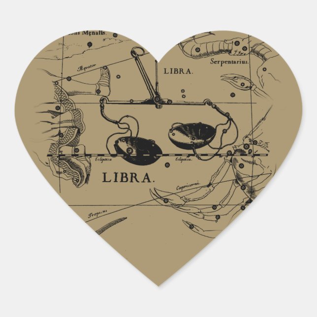 Libra Constellation Map Hevelius circa 1690 Heart Sticker (Front)