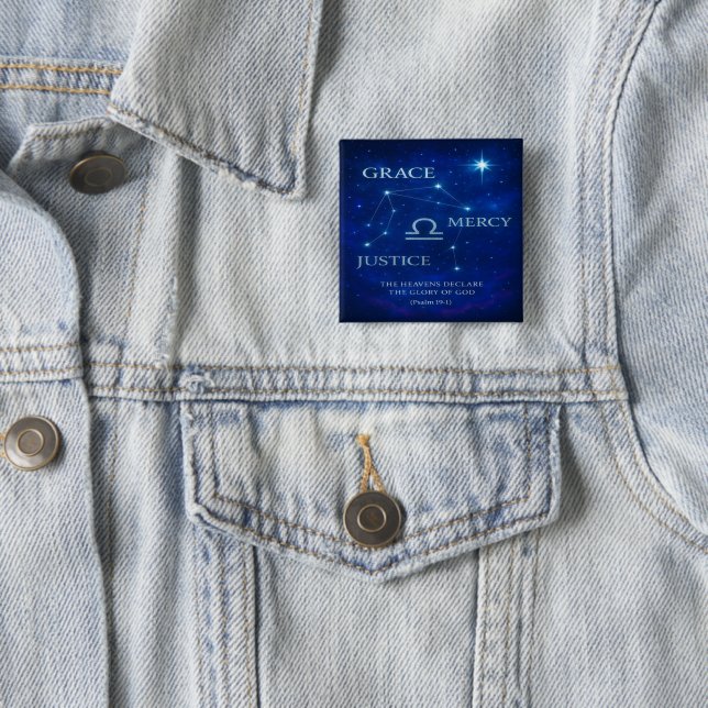 Libra Constellation Psalm Square Button (In Situ)