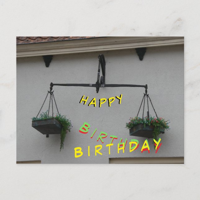 Libra Cust. Text Happy Birthday Postcard (Front)