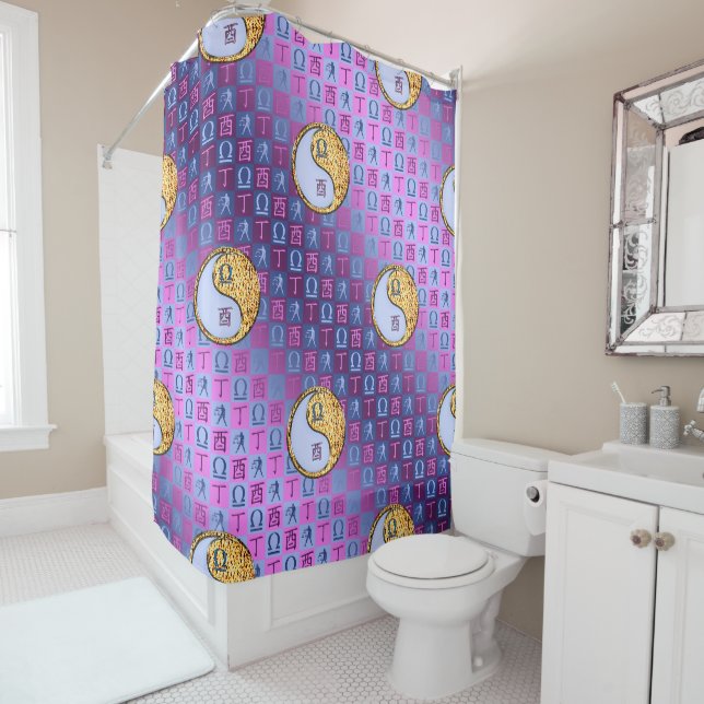 Libra & Fire Rooster Shower Curtain (In Situ)
