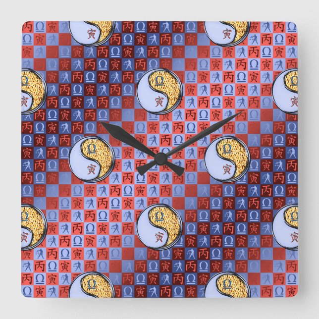 Libra & Fire Tiger Square Wall Clock (Front)