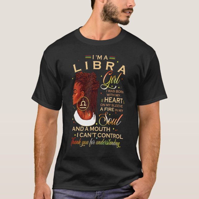 Libra Girl Afro Locs Girl Zodiac Signs Birthday T-Shirt (Front)