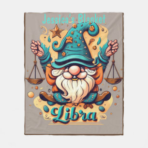 Libra Gnome Fleece Blanket, Zodiac Libra Blanket