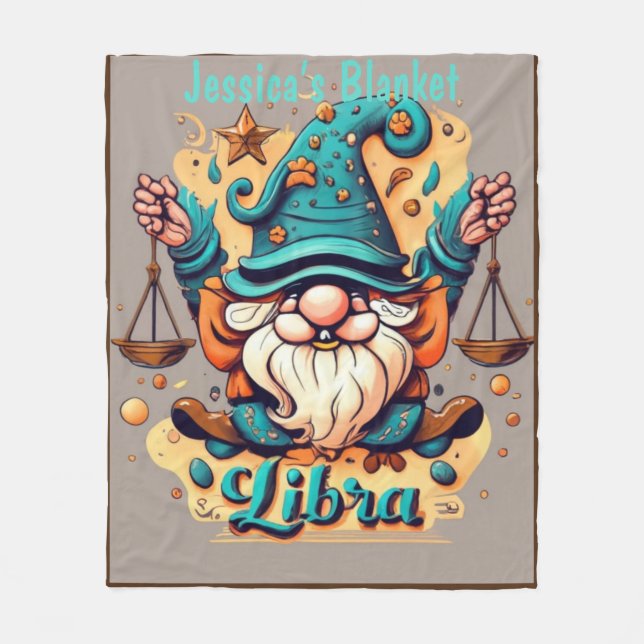 Libra Gnome Fleece Blanket, Zodiac Libra Blanket (Front)