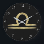 LIBRA Gold September October Birthday Astrology  Large Clock<br><div class="desc">Customise with any text.</div>