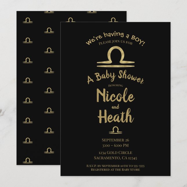 LIBRA Gold September October Fall Baby Shower   Invitation (Front/Back)