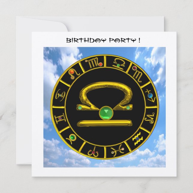 LIBRA GOLD ZODIAC BIRTHDAY JEWEL,Astrology Chart Invitation (Front)
