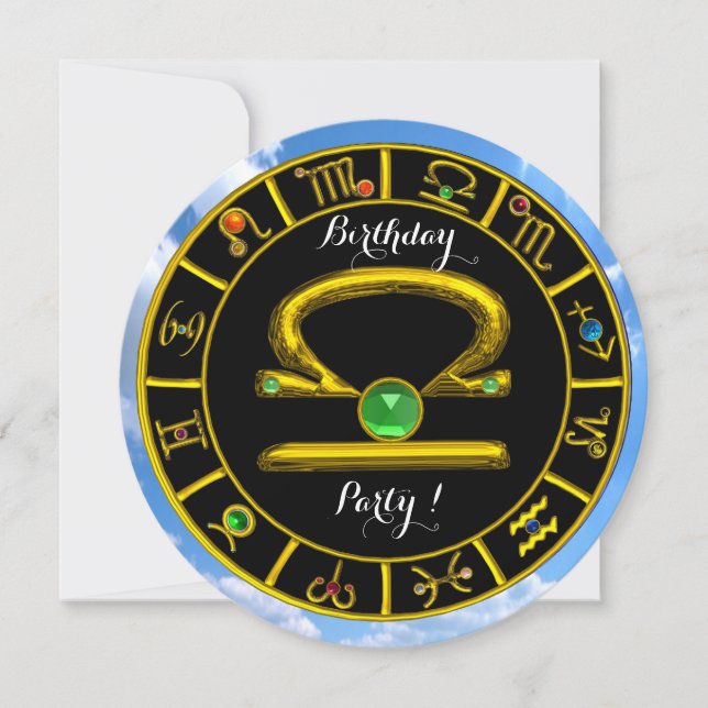 LIBRA GOLD ZODIAC BIRTHDAY JEWEL, Astrology Chart Invitation (Front)