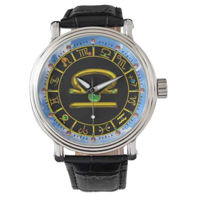LIBRA GOLD ZODIAC BIRTHDAY JEWEL, Astrology Chart Watch (Front)