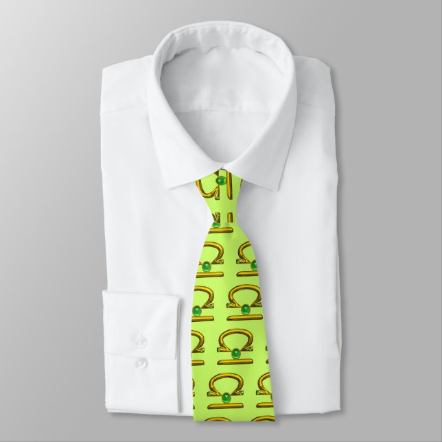 LIBRA GOLD  ZODIAC BIRTHDAY JEWEL GREEN EMERALD TIE (Tied)