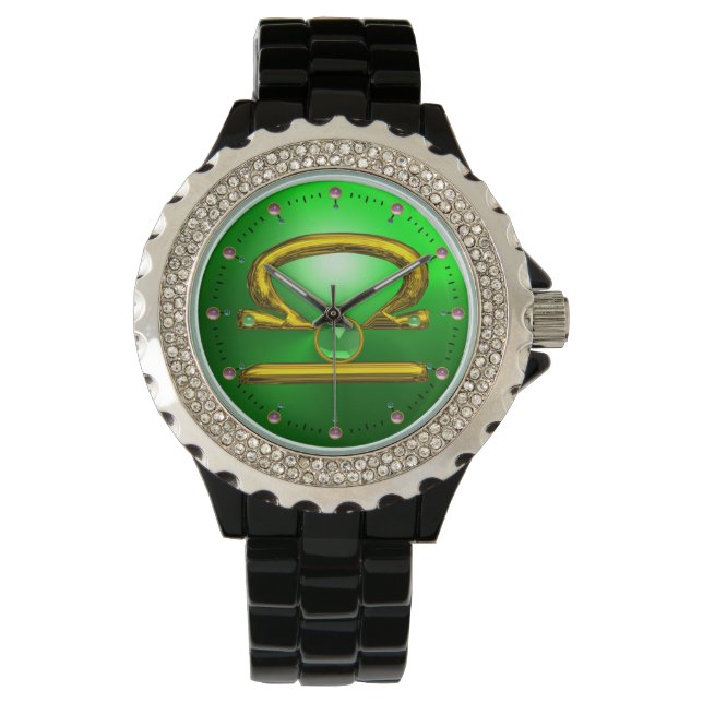 LIBRA GOLD ZODIAC BIRTHDAY JEWEL,Green Emerald Watch (Front)