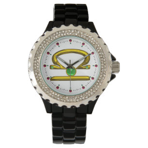 LIBRA GOLD ZODIAC BIRTHDAY JEWEL,Green ,White Watch