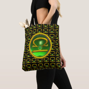 LIBRA GOLD ZODIAC BIRTHDAY JEWELS ,Green Emerald Tote Bag