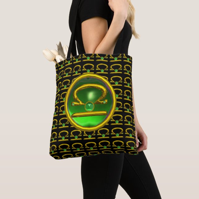 LIBRA GOLD ZODIAC BIRTHDAY JEWELS ,Green Emerald Tote Bag (Close Up)