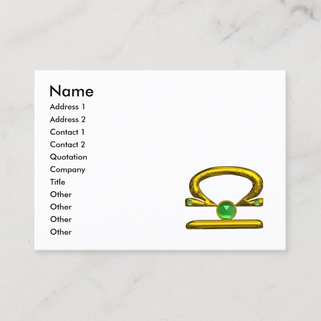 LIBRA  GOLD ZODIAC JEWEL Green Emerald  Business Card (Front)