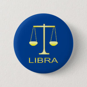 Libra Golden Scales Star Sign 6 Cm Round Badge