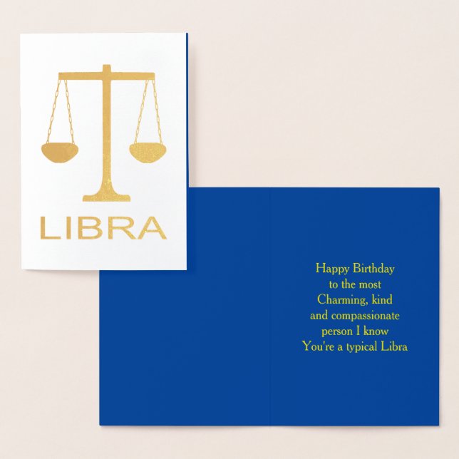 Libra Golden Scales Star Sign Custom Birthday Foil Card (Display)