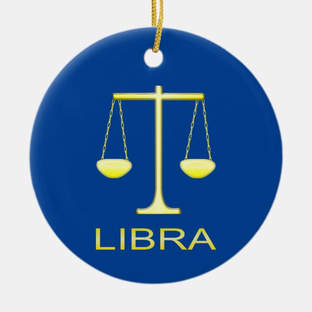 Libra Golden Scales Star Sign Custom Name Ceramic Tree Decoration (Front)